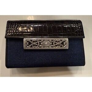 Brighton Denim/ Black Croc Leather Wallet